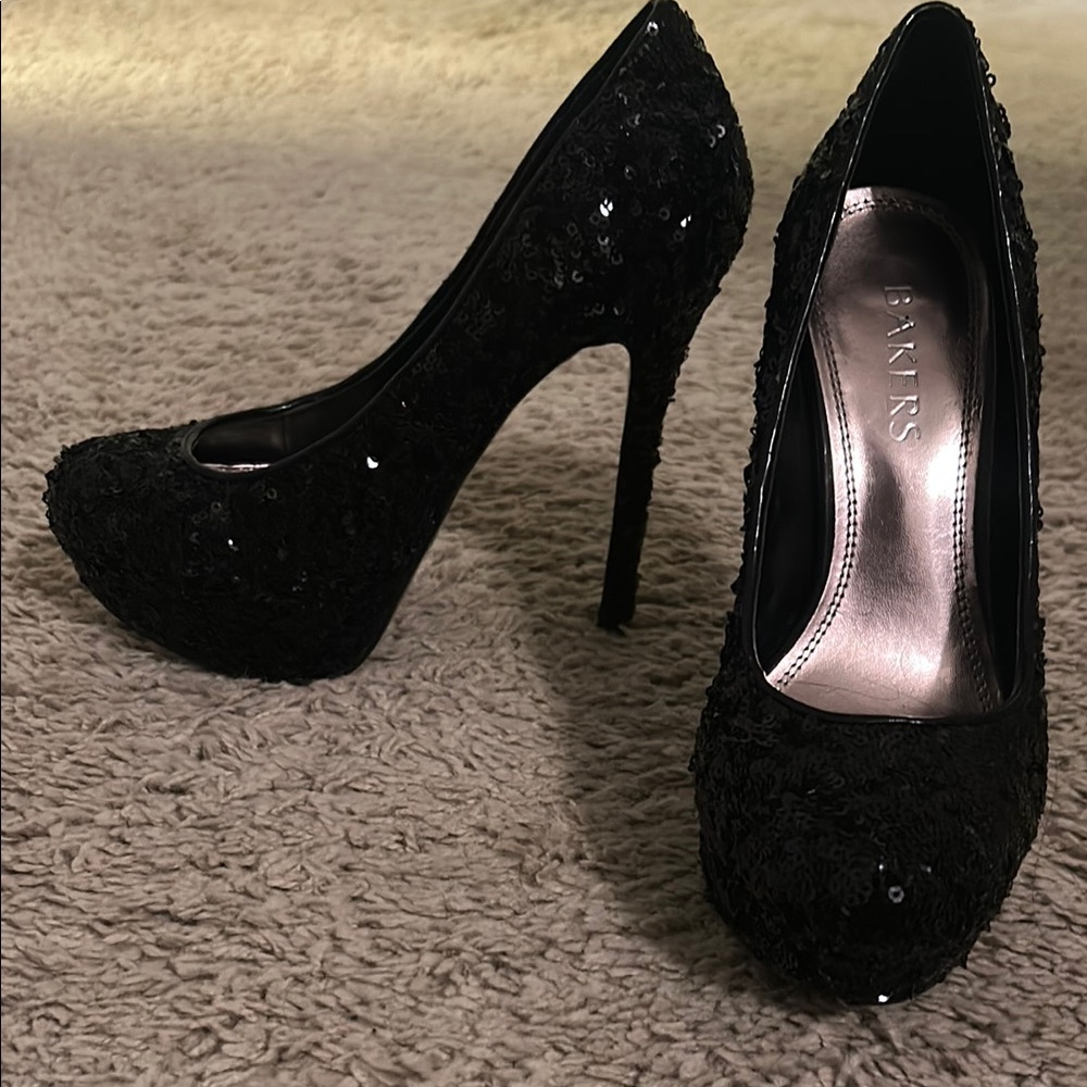 Bakers Elegant Black Sequin Heels